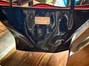 Kate Spade Sophie Yaletown Black Patent Leather Ace of Spades Embossed Tote Bag